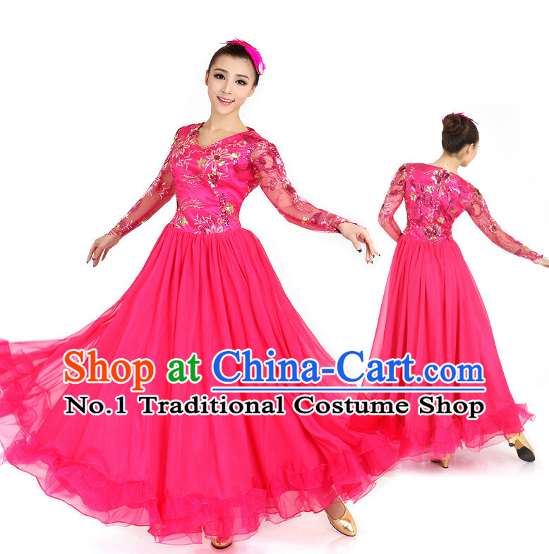 Chinese Traditional Dance Costumes Apparel Dance Stores Dance Gear Dance Attire and Hair Accessories Complete Set for Women