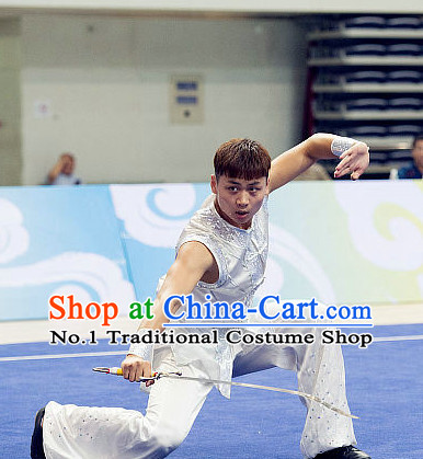 Top Short Sleeves Martial Arts Uniforms Supplies Kung Fu Southern Sword Competition Uniforms for Men