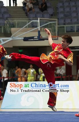 Top Red China Southern Fist Kung Fu Uniform Martial Arts Uniforms Kungfu Suits Competition Costumes Complete Set