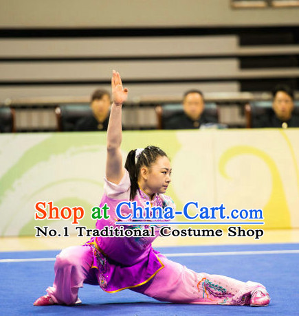 Top Embroidered Phoenix Chinese Kung Fu Uniform Martial Arts Uniforms Kungfu Suits Competition Costumes Complete Set