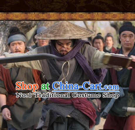 Chinese Ancient Fighter Warrior Costumes and Hat  Complete Set