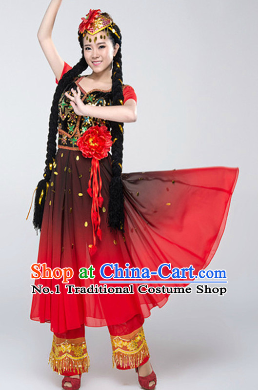 Asian China Xinjiang Clothes and Hat Complete Set for Women