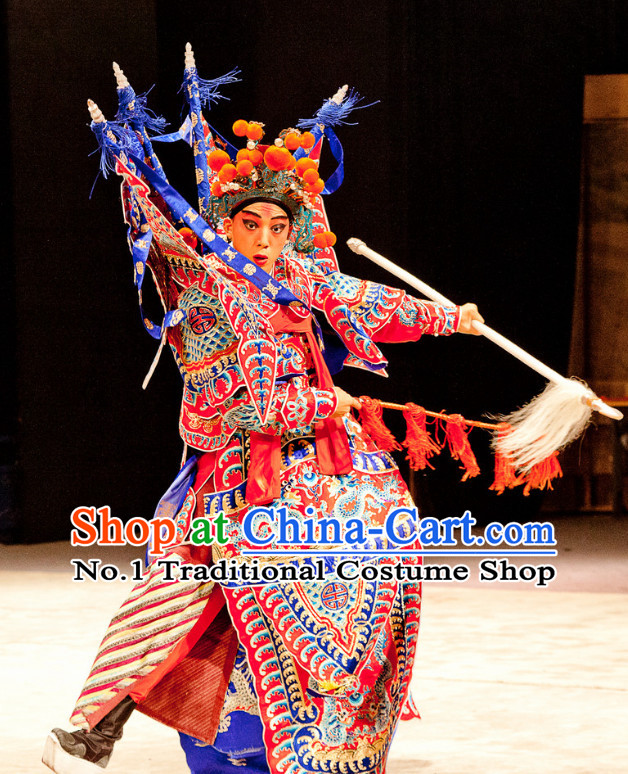 Chinese Ancient Beijing Opera Peking Opera Wu Sheng Costumes and Helmet Complete Set for Men