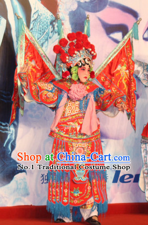 Chinese Ancient Beijing Opera Peking Opera Hua Tan Costume and Phoenix Coronet Complete Set for Kids