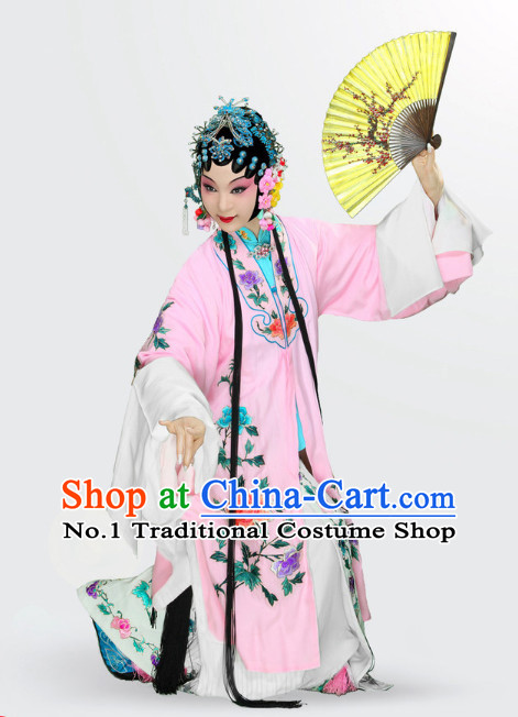 China Beijing Opera Peking Opera Hua Tan Hua Dan Long Robe Costumes and Hair Accessories Complete Set for Women