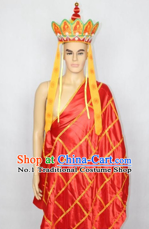Asian Fashion Chinese Tradiitonal Dress Monk Perofrmance Costumes and Hat