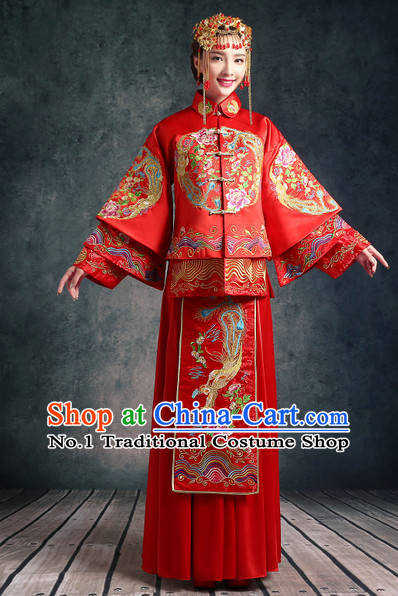 Chinese Traditional Wedding Ceremonial Outfits and Phoenix Crown Complete Set for Women