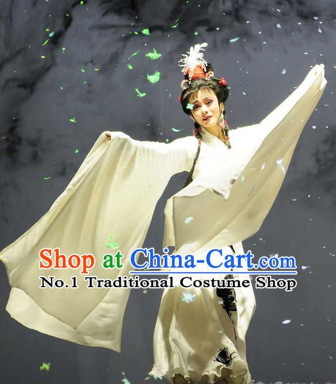 Asian Chinese Traditional Dress Theatrical Costumes Ancient Chinese Clothing Opera Wide Sleeves Pure White Costumes