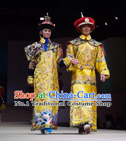 Qing Dynasty Emperor and Empress Imperial Clothing and Hats Two Complete Sets