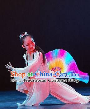 Beautiful Chinese Fan Dance Costumes and Hair Jewelry Complete Set for Women