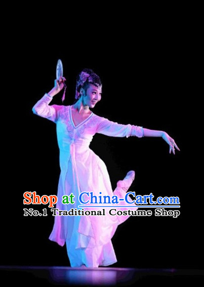 Beautiful Chinese Classical Fan Dance Costumes and Headwear Complete Set for Women