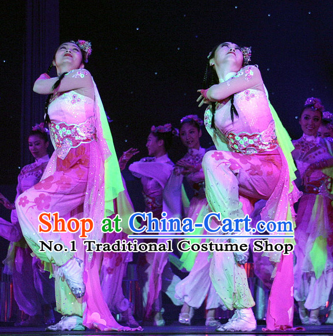 Stage Performance Chinese Classical Dance Costumes and Hair Accessories Complete Set for Women