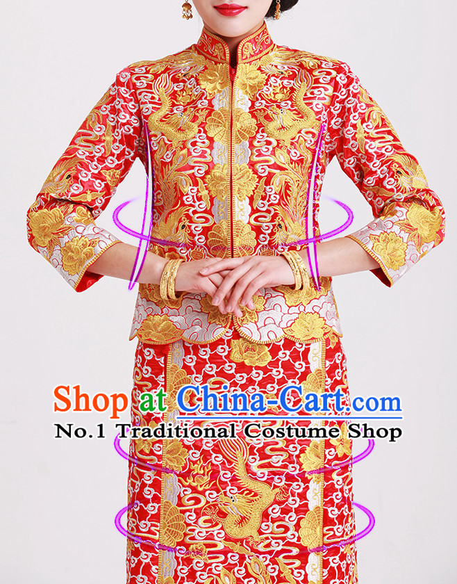 Chinese wedding dress traditional bridal costumes and hair accessories