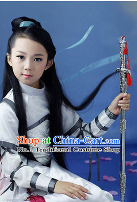 Traditional Chinese Photo Costume Warrior Costume and Hair Accessories Complete Set for Children