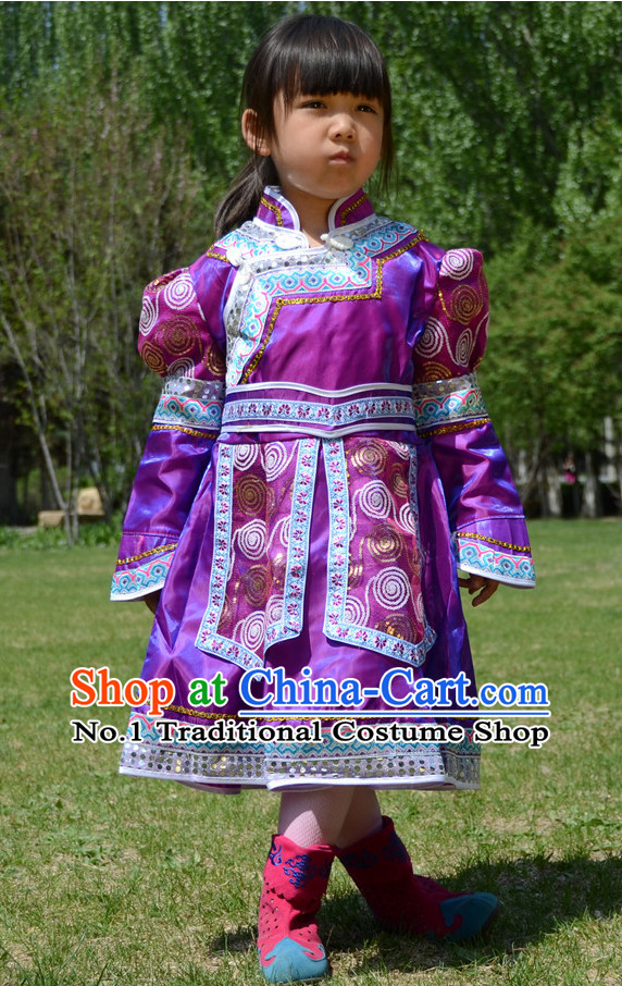 Traditional Chinese Photo Costume Mongolian Costume and Hat Complete Set for Girls