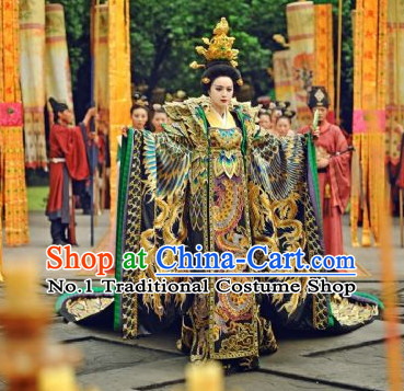 Traditional Chinese Wu Zetian Female Phoenix Emperor Dragon Robe and Crown Complete Set