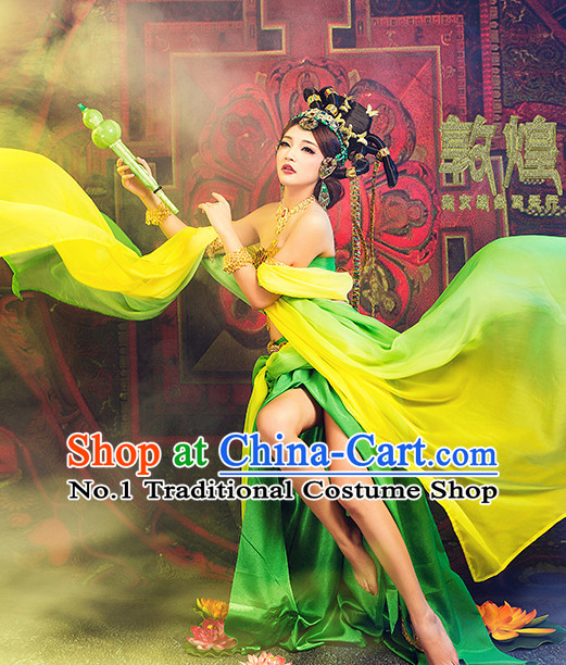Chinese Halloween Cosplay Fei Tian Apsaras Costumes and Hair Ornaments Complete Set for Women