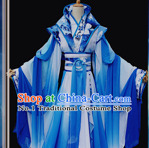 Color Transition Blue and White Ancient Chinese Queen Costume Complete Set for Women