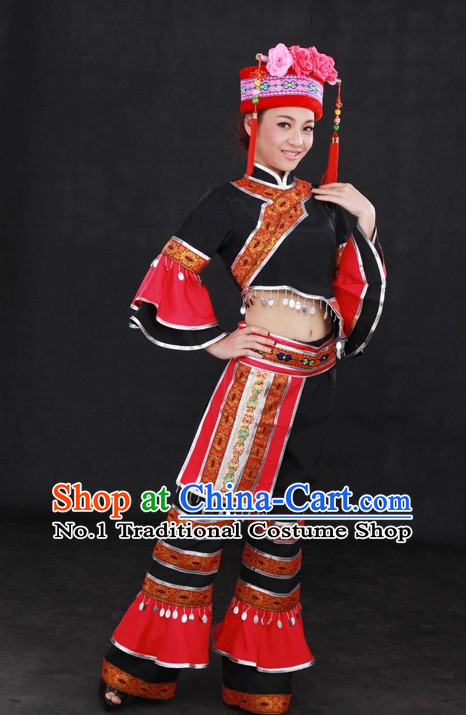 Traditional Chinese Ethnic Mulao People Folk Dresses and Hat Complete Set for Women