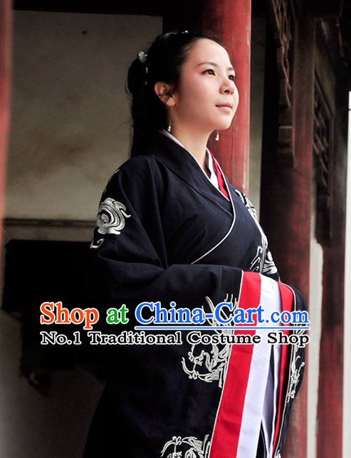 Chinese Black Hanfu Clothing Complete Set for Women