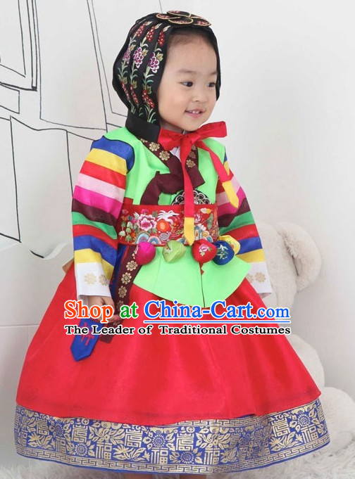 Korean Fashion Hanbok and Hat Complete Set for Baby Girls
