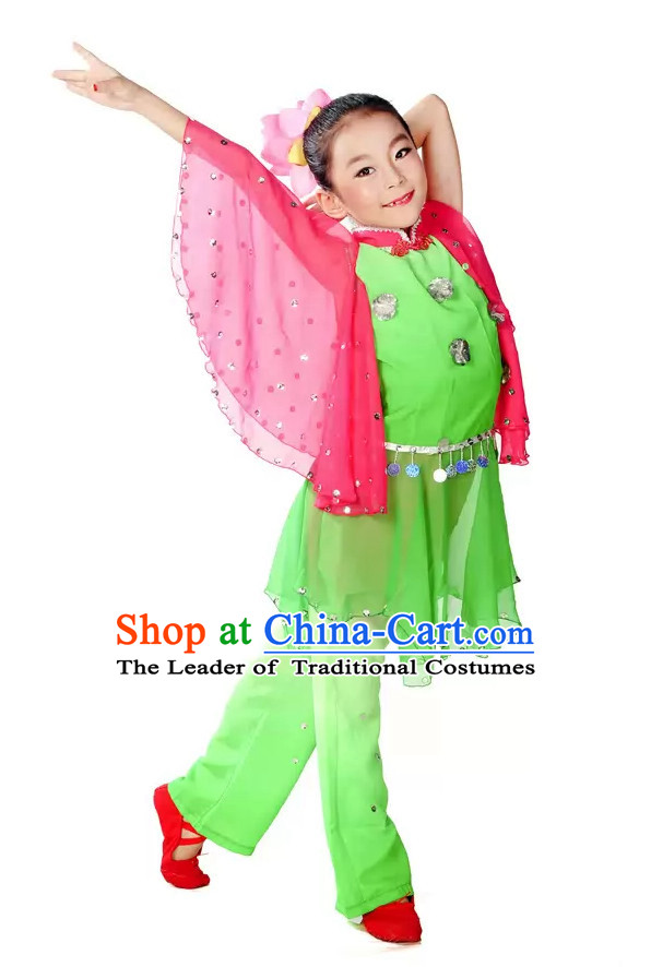 Wide Wings Fan Dance Folk Dance Costume Uniform for Kids