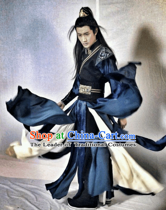 Ancient Wuxia Gong Fu Swordsman Long Robe Clothes Complete Set for Men