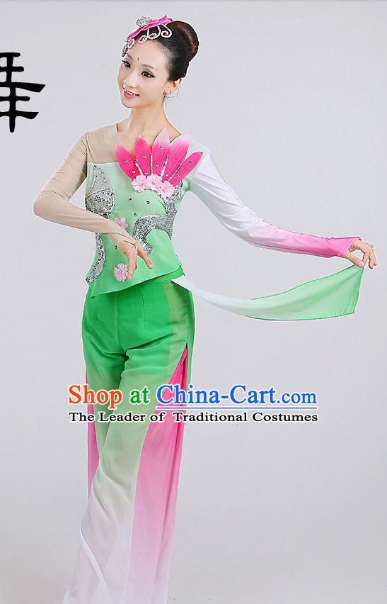 Chinese Wholesale Clothing Fan Dancing Costumes Dancewear Dance Clothes and Headpieces Complete Set for Women