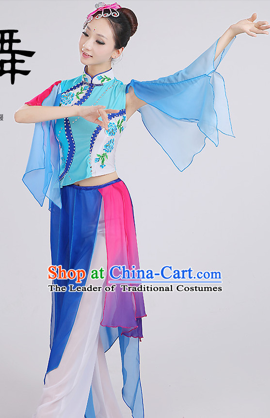 Chinese Group Fan Dancing Costumes Dancewear Dance Clothes and Headpieces Complete Set for Women