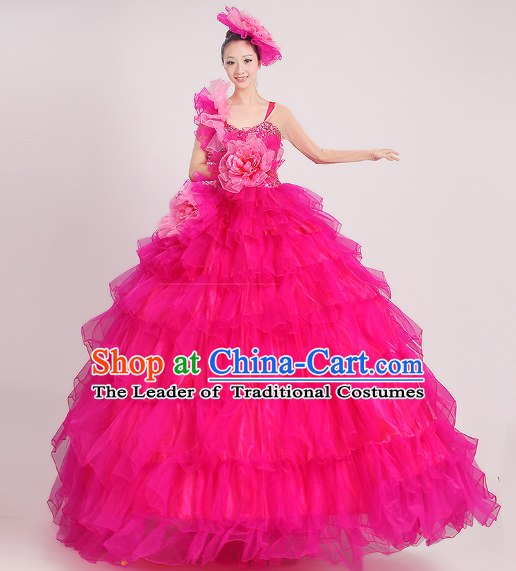 Chinese Flower Dance Ballroom Dancing Fan Dance Costume for Women