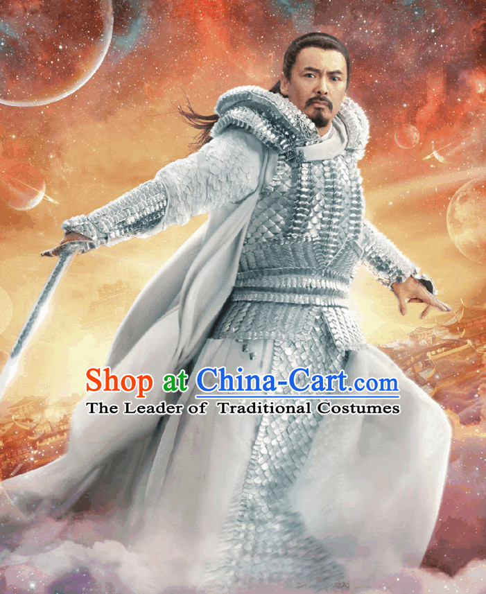 Chinese White Fairytale Jade Emperor Yu Huang Da Di Armor Costume Complete Set