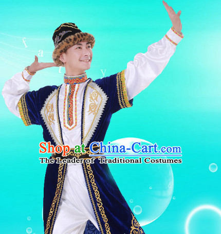 Chinese Custom Made Folk Xinjiang Dance Costume and Headpieces Complete Set for Men
