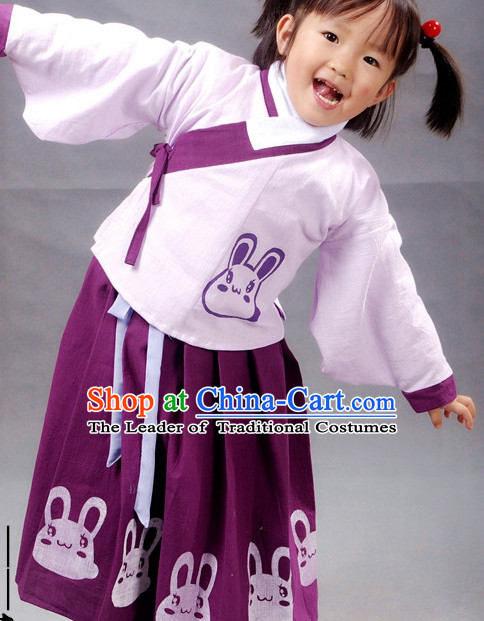Hands Painted Chinese Kids Rabbit Hanfu Costume Ancient Costume Traditional Clothing Traditiional Dress Clothing online