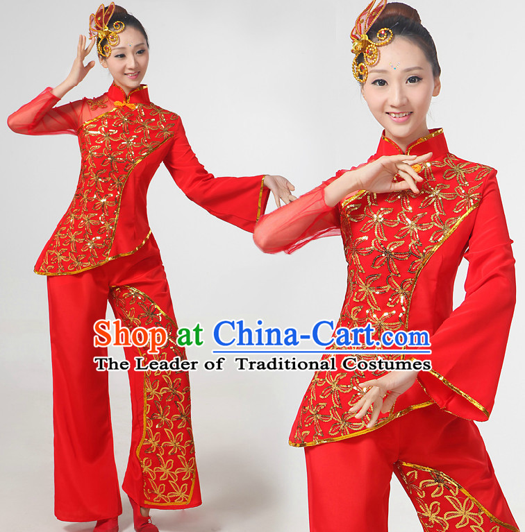 Chinese Festival Dance Costumes Ribbon Dancing Costume Dancewear China Dress Dance Wear and Hair Accessories Complete Set