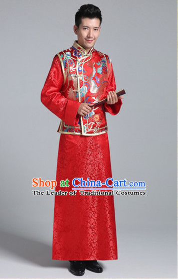 China Minguo Traditional Wedding Blouse and Pants for Bridegroom