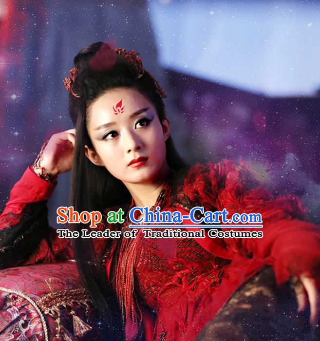 Hua Qian Gu Yao Shen Red  TV Drama Costumes and Hair Accessories Complete Set