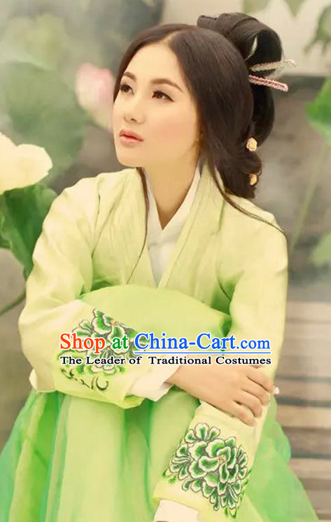 Light Green Chinese Classic  Han Dynasty Clothes Garment and Hair Jewelry Complete Set for Women