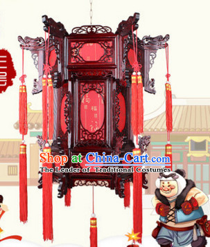 Red Chinese New Year Festival Celebration Handmade Natural Wood Palace Lantern
