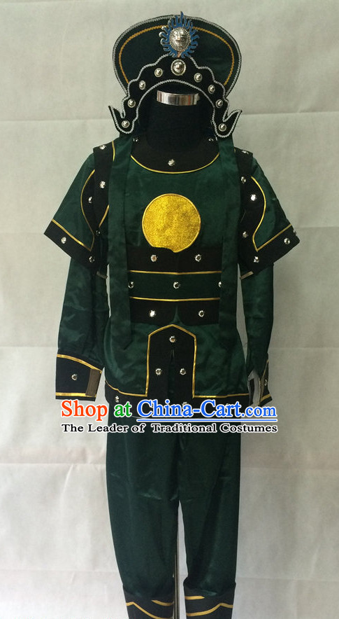 Ancient Chinese Opera Solider Costumes and Hat Complete Set for Men