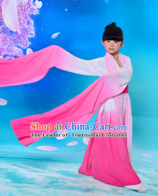 Color Transition Chinese Classical Long Sleeves Water Sleve Dance Costumes for Kids Children