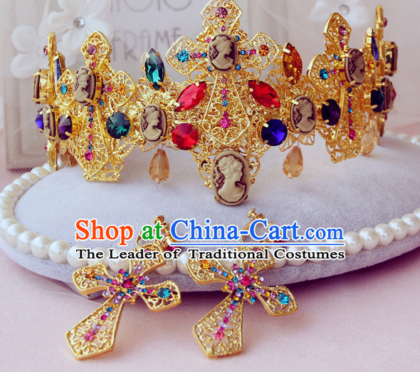 Romantic Bridal Princess Royal Wedding Crown Hair Accessories Hair Jewelry Headwear and Earrings