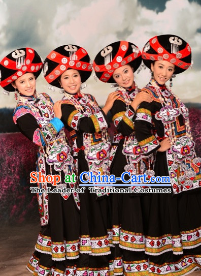Chinese Ethnic Traditional Clothing Garment and Hat Complete Set for Women