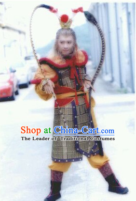 Chinese Ancient Monkey King General Armor Costumes and Feather Hat Complete Set for Men