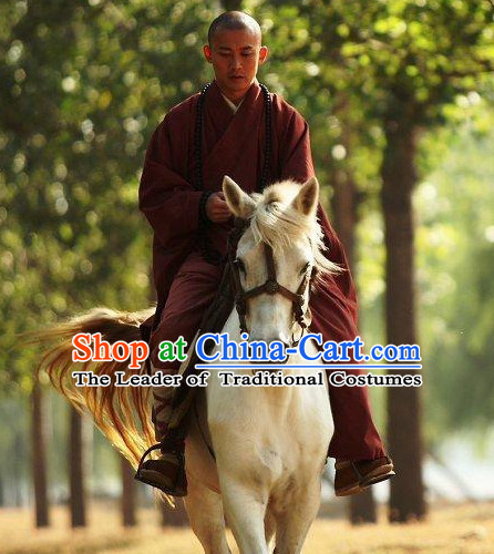 Chinese Ancient Monk Robe Clothes Complete Set for Men