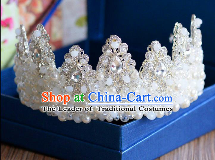 Traditional Jewelry Accessories, Princess Bride Royal Crown, Wedding Hair Accessories, Baroco Style Pearl Headwear for Women