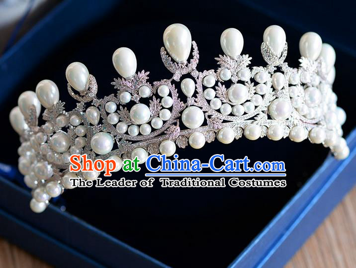 Traditional Jewelry Accessories, Palace Princess Bride Royal Crown, Engagement Royal Crown, Wedding Hair Accessories, Baroco Style Crystal Pearl Zircon Headwear for Women