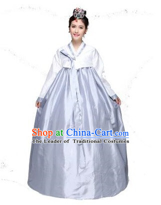 Korean Traditional Costumes Bride Dress Wedding Clothes Korean Full Dress Formal Attire Ceremonial Dress Court Stage Dancing Silver White