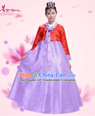 Korean Traditional Costumes Bride Dress Wedding Clothes Korean Full Dress Formal Attire Ceremonial Dress Court Stage Dancing Red Top Purple Skirt