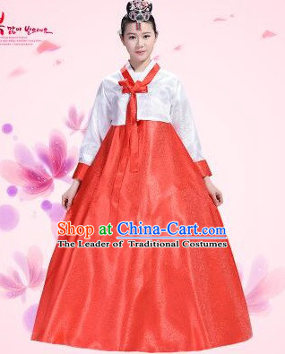 Korean Traditional Costumes Bride Dress Wedding Clothes Korean Full Dress Formal Attire Ceremonial Dress Court Stage Dancing White Top Red Skirt