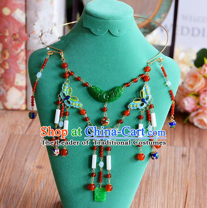 Chinese Ancient Style Hair Jewelry Accessories, Jade Collar, Hanfu Xiuhe Suits Wedding Bride Necklace for Women